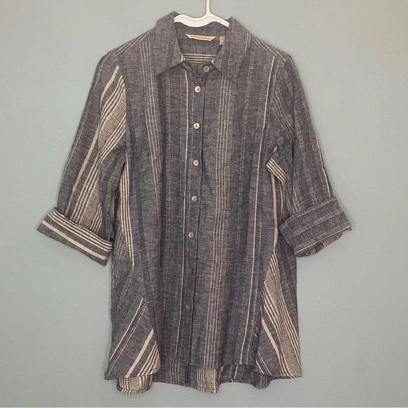 Soft Surroundings Women’s Linen Blend Tunic Top Size Small Blue Button Down - Picture 3 of 6